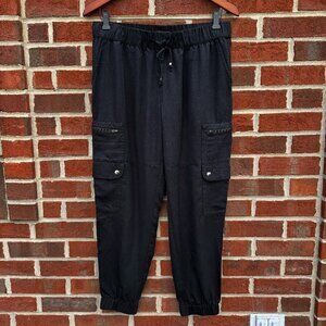 Banana Republic Cargo Jogger Pant Petite Medium Black Soft Lightweight